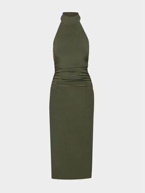 Wilfred Aritzia Smooth Matter Remedy Dress Olive Green Maxi Slit Size [MEDIUM]